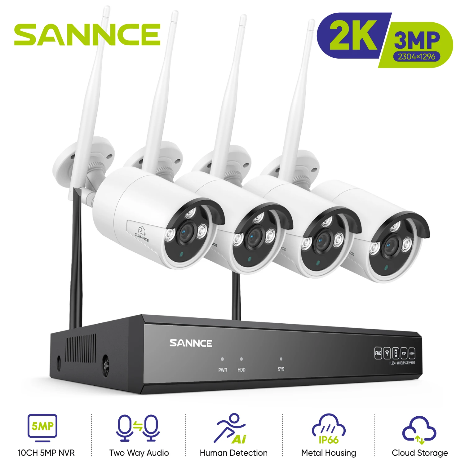 SANNCE 8CH Wireless NVR CCTV System 3MP IP Camera Wifi Waterproof IR Night Vision Home Security Video Surveillance Kit Outdoor