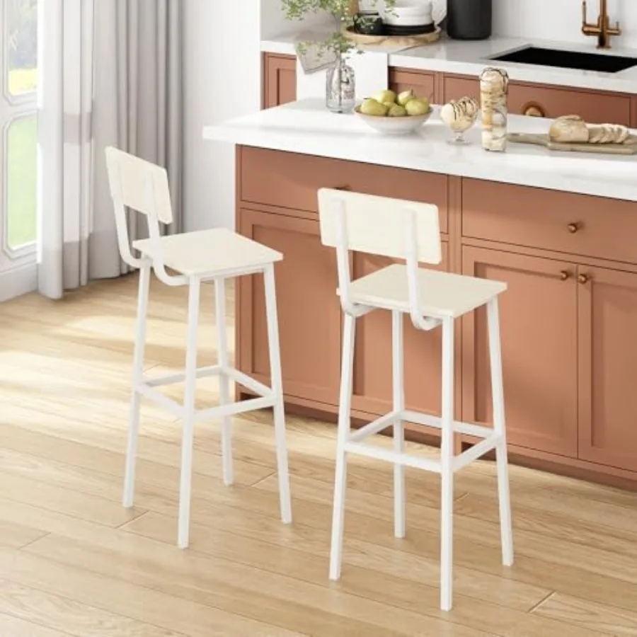 

Set of 2 Bar Stools, Tall Bar Stool with Backrest and Footrest, Tall Bar Chairs, Industrial Style Counter Height Bar Stool for