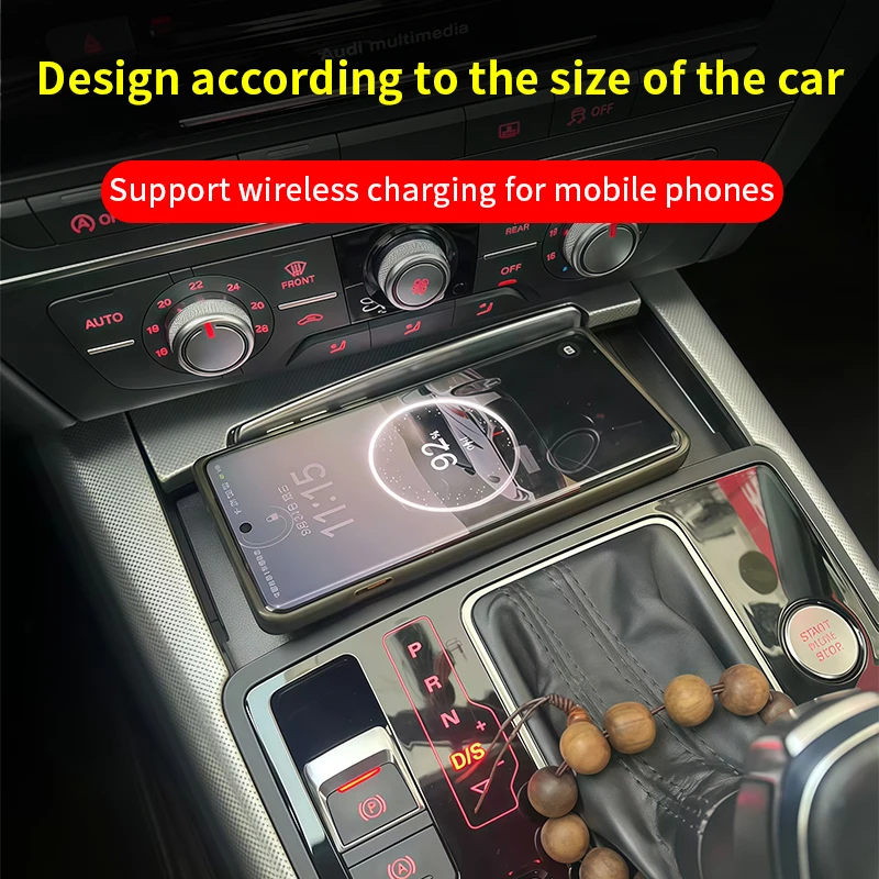 لأودي 2012-2018 A6 A7 شاحن سيارة لاسلكي ولاعة السجائر الفاصل كابل تليسكوبي للشحن السريع لسامسونج آيفون #3