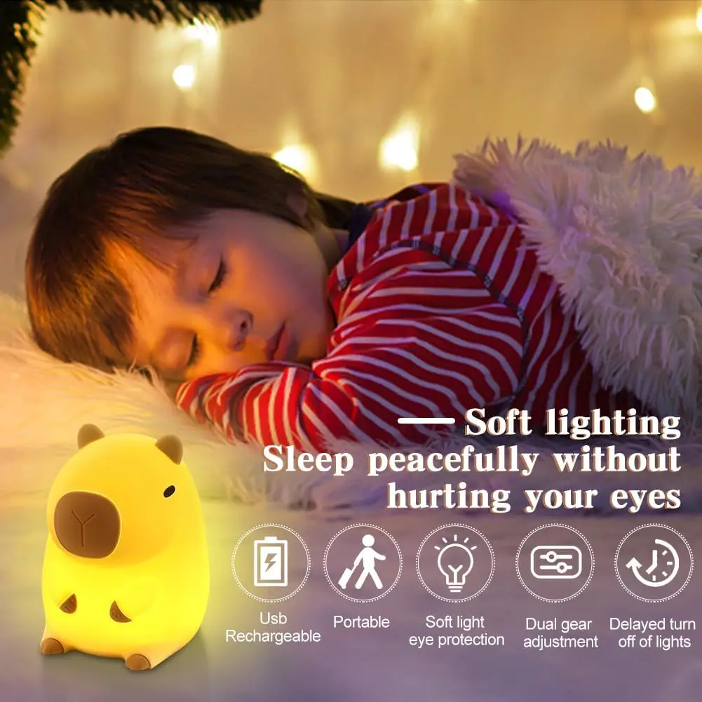 Leuke Cartoon Capybara Siliconen Kinderen Nachtlampje Usb Oplaadbare Timing Dimmen Slaap Zachte Nachtlamp Voor Kinderkamer Decor