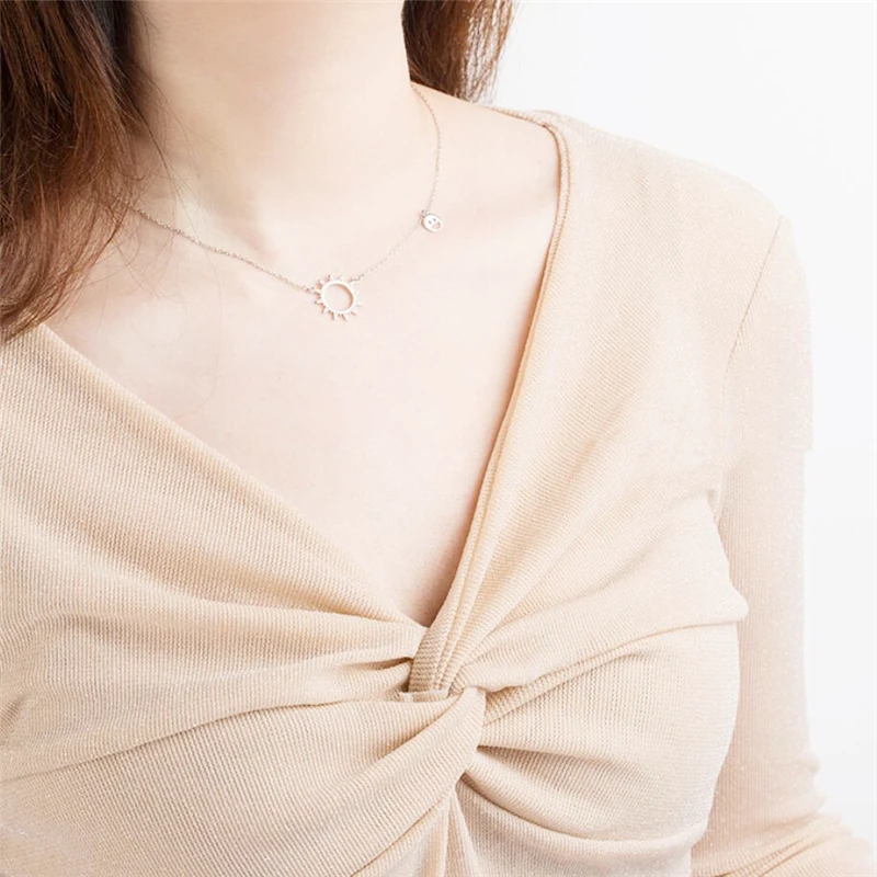 Sun Happy Sweet Fresh 925 Sterling Silver Clavicle Chain Necklace For Women Jewelry Party Birthday Gift NE544