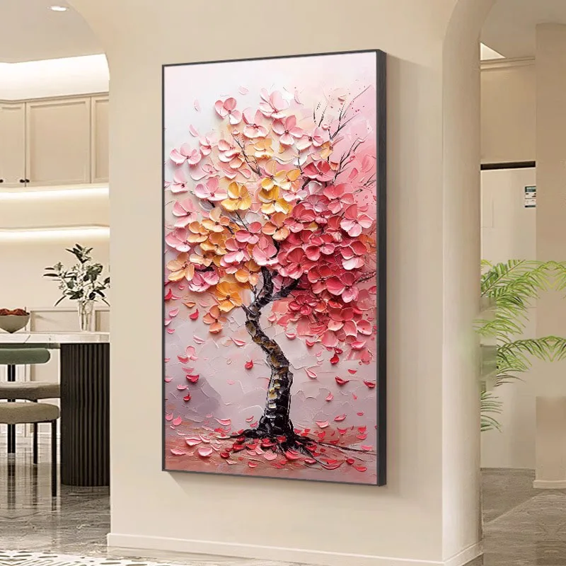 Led الجمالية قماش العمل الفني الحديث شجرة ملونة سكين سميكة النفط اللوحة مجردة Treescape جدار الفن للمنزل ديكور الجدار مصباح