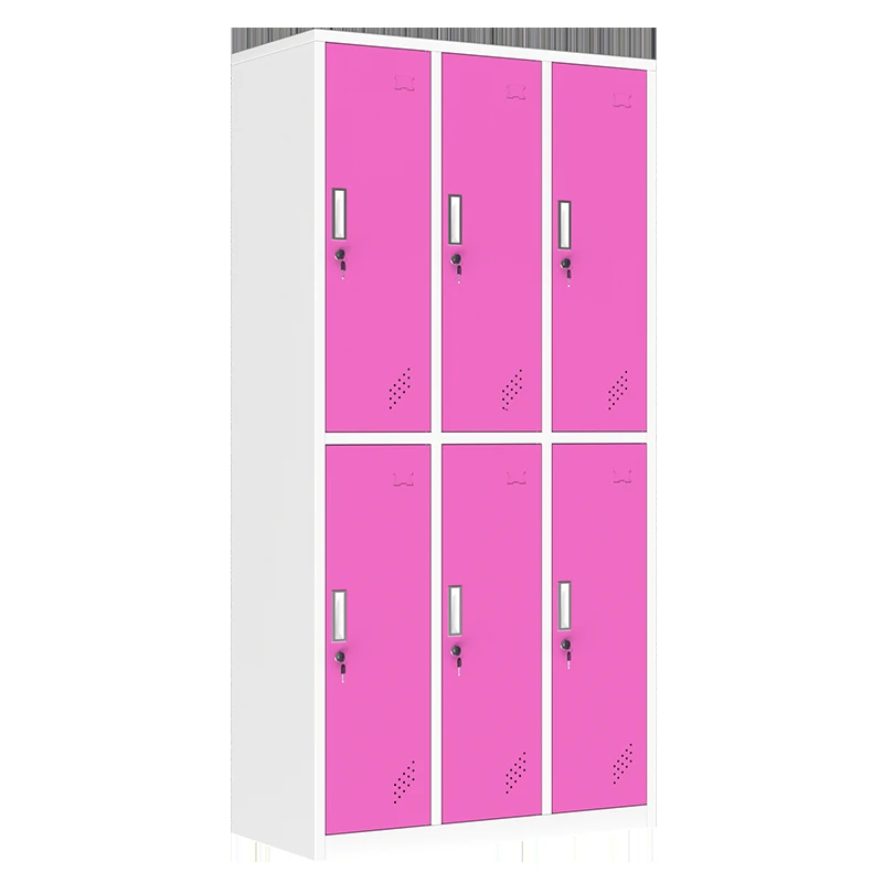 6-Door Modern Steel Locker Cabinet Durable Glass Wood Panel Eco-Friendly For Gym Office Bedroom School Hotel Furniture Use