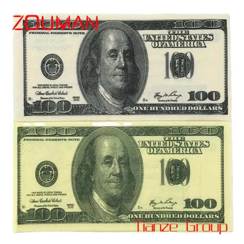 Pañuelos de papel con estampado de billete de dólar, servilletas de dinero
