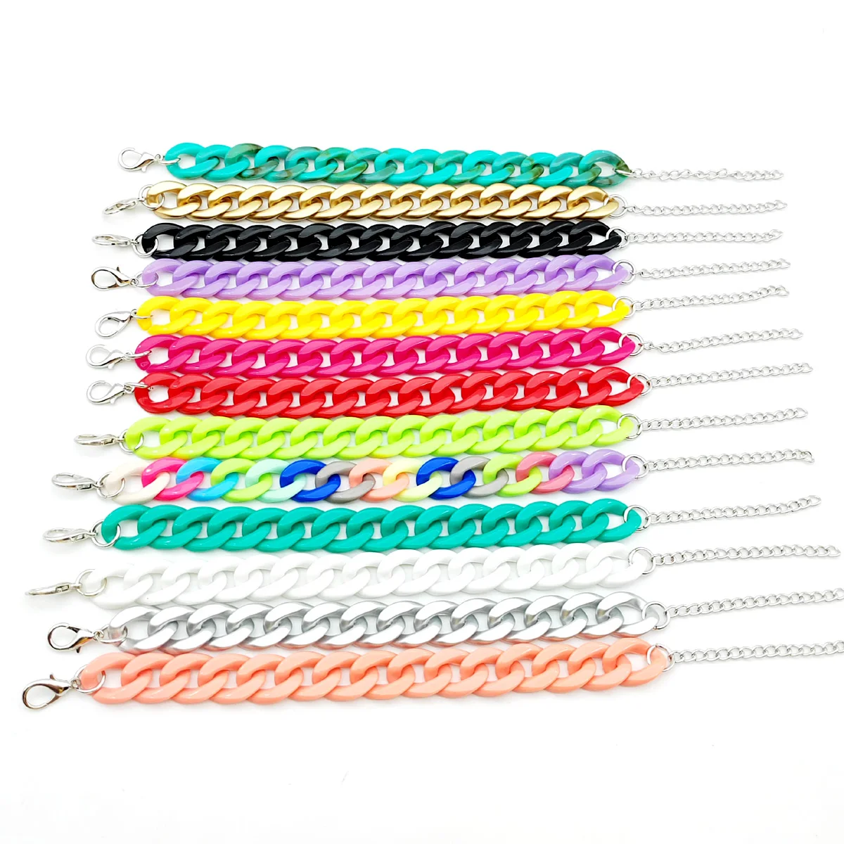 Thick Rainbow Acrylic Link Chain Bracelets for Women Custom Colorful Resin Bracelet & Bangles Trendy Fashion Jewelry Gift