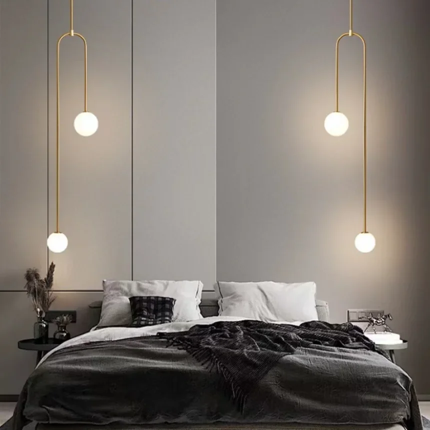 Modern Pendant Lights for Hotel Bedroom Bedside Bathroom Hanging Lamp Ceiling Glass Ball Lighting Decoration Double Head U Shape