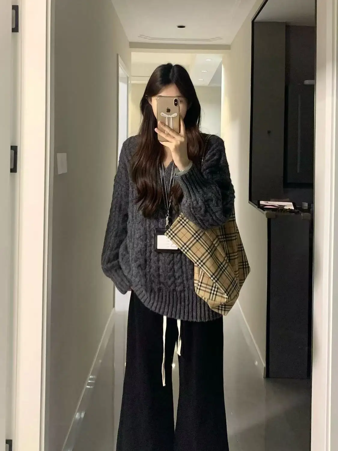 

Осенний вязаный свитер и комплект широких брюк, женский комплект больших размеров, утягивающий ансамбль, повседневная одежда, полиэфирное волокно