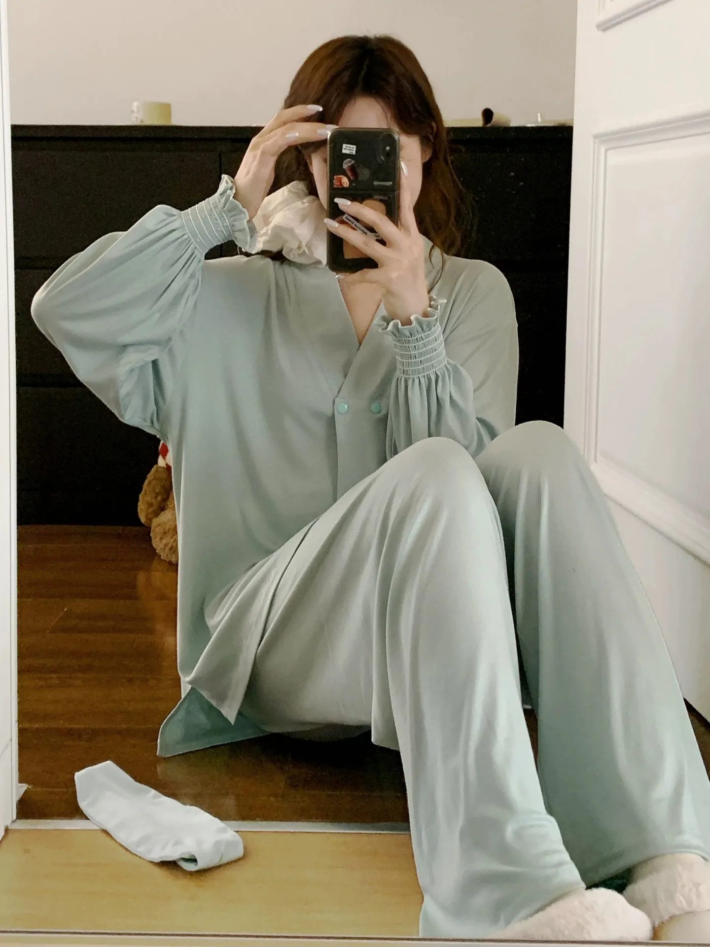 spring-autumn-thin-long-sleeve-maternity-nightgown-women's-home-clothes-nursing-feeding-dress-loose-fit-comfortable-sleepwear