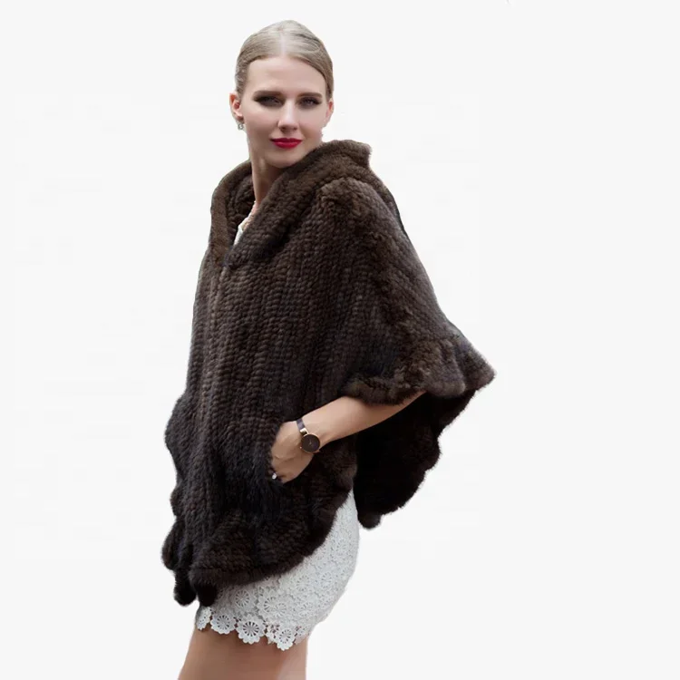 Fur Shawl For Women Cape Winter Real Mink Fur Knitted Fur Shawls