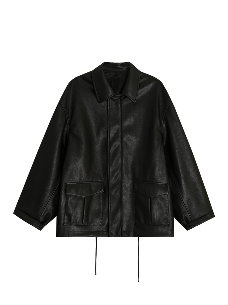 HVIVI Dames Biker Jaet PU-leren jas Heavy Du Rits Dstring Design Street Sle Long Sve Casual Top