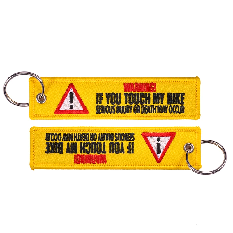 

1pcs Warning Keychain For Motorcycles Cars Key Tag Embroidery Yelloew Danger Remind Launch Key Ring Chain