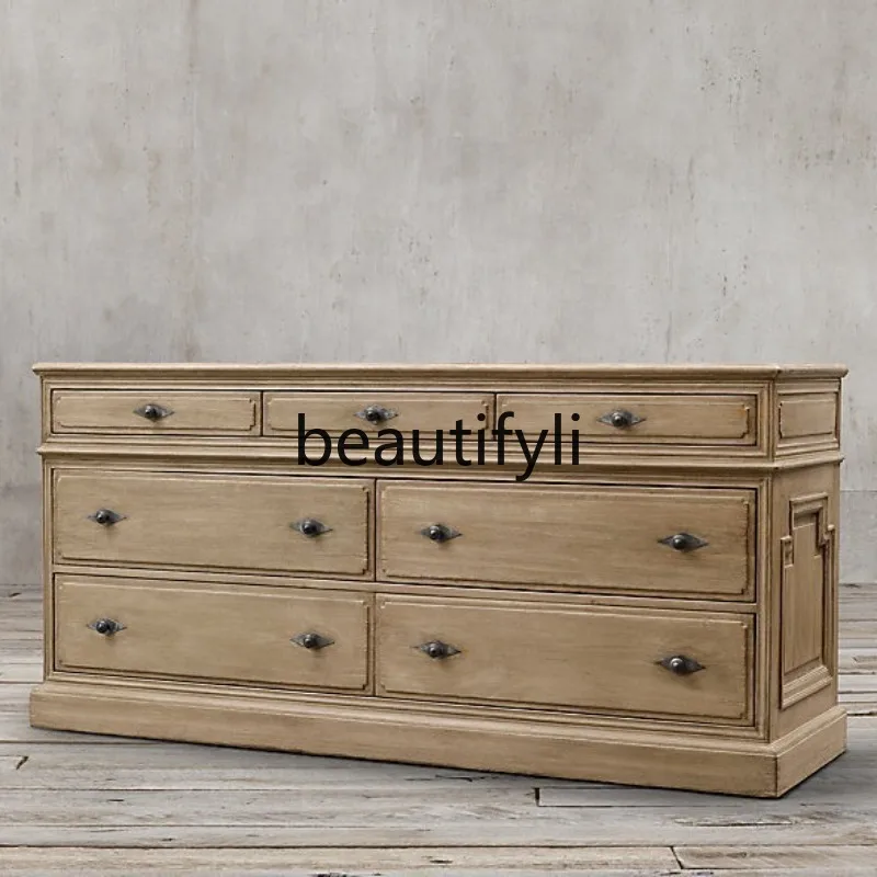 

American Retro Solid Wood Chest of Drawers French Minimalist Storage Cabinet for Bedroom and Living Room