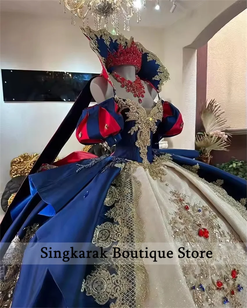 

Elagant Royal Blue Princess Quinceanera Dresses Puffy Bead Sequins Lace Gems Vestidos 15 Años Birthday Dress Customized