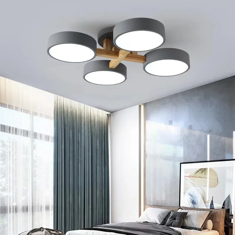 Modern Wooden Ceiling Lights Indoor LED Macaron Color Decor Chandelier  Creative Ceiling Lamp For Parlor Bedroom Study Room Cafe