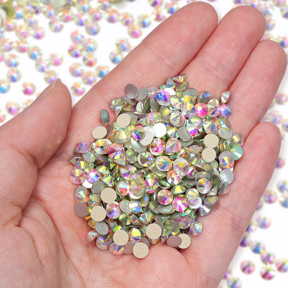 SS3-SS60 All Size Golden Bottom Glass Round Rhinestones Flatbase Non Hotfix Crystal For Nail Art Charms Wedding Dress Decoration