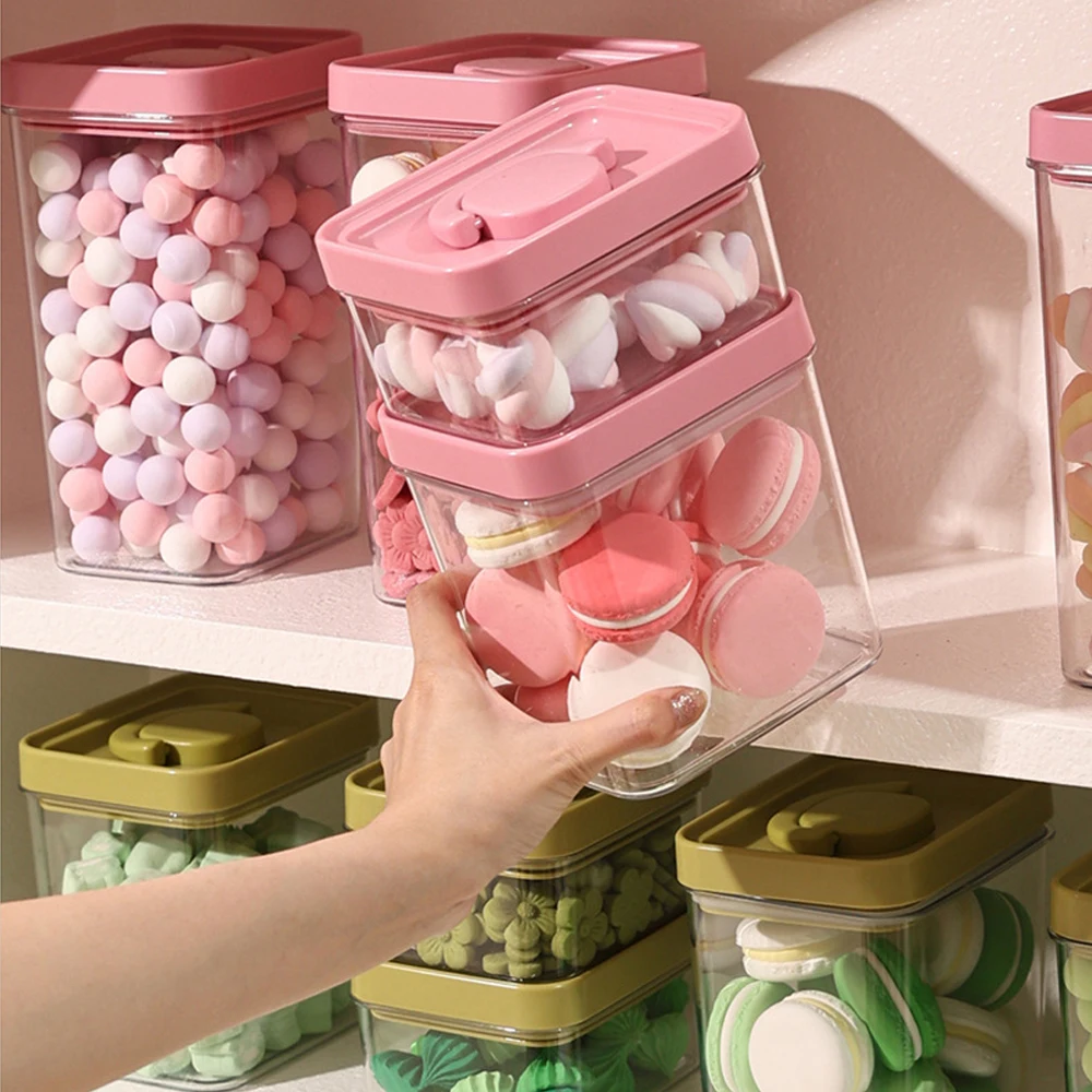 Cute Food Storage Box Pink Candy Jars With Lids Salad Snacks Grain Spice Sealed Storage Pots For Kitchen Storage Organization