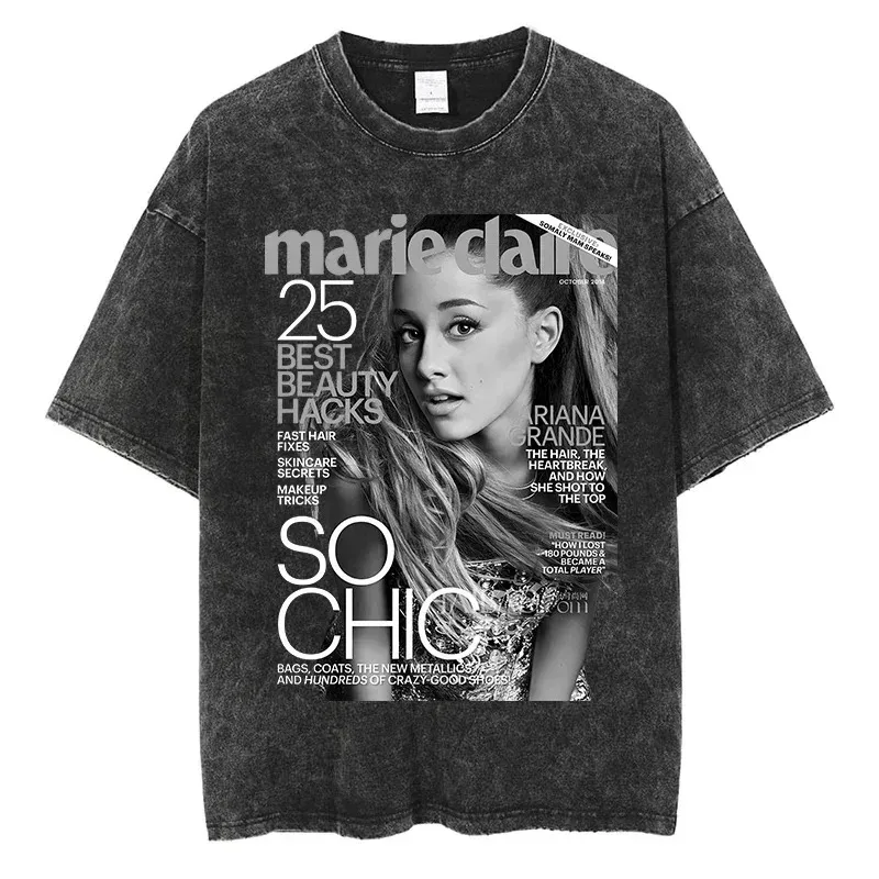 High Street Fashion T-shirt Ariana Grande-Cover Graphic Print Music Fans Men Women T-shirt Quality Cotton Oversized Black Tees