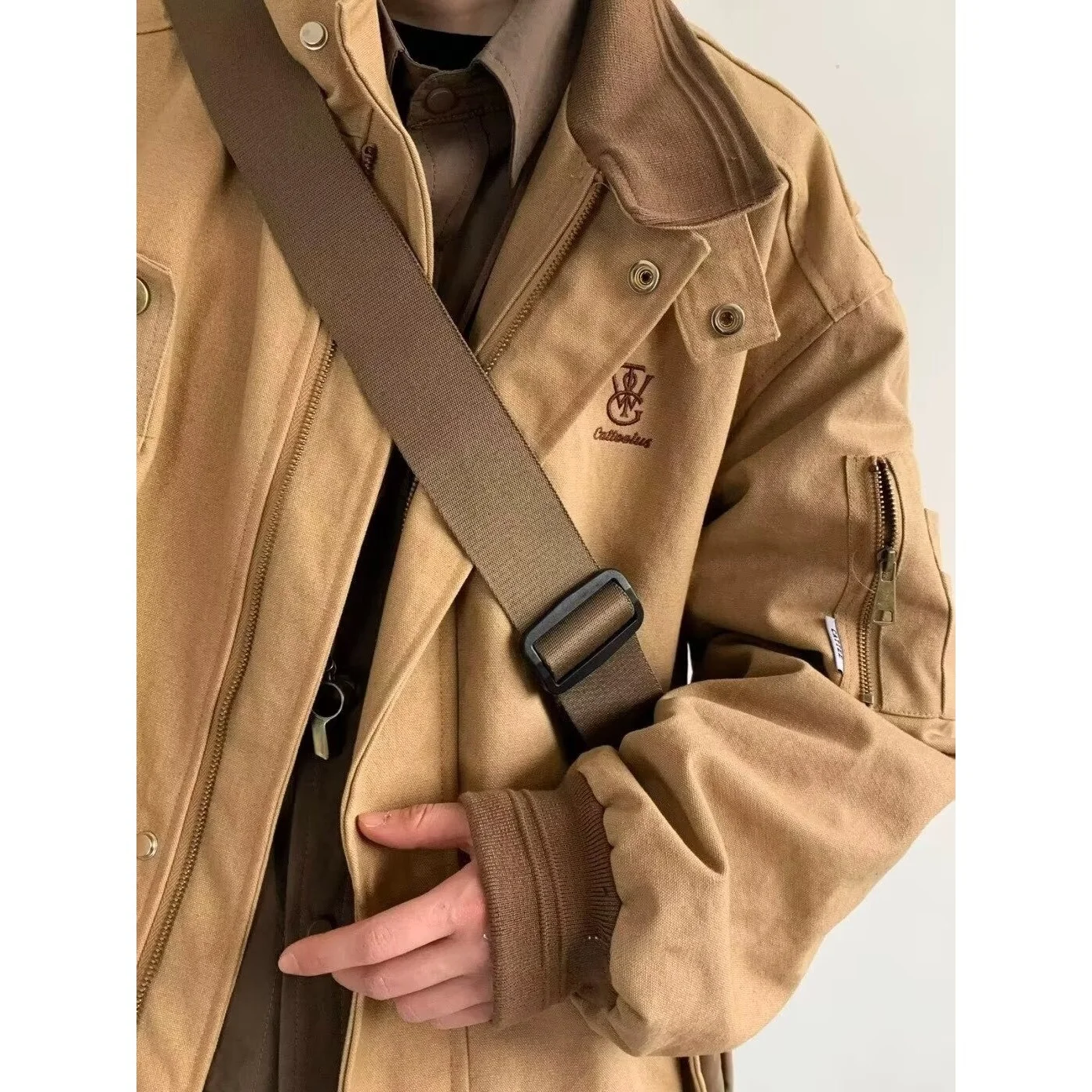 

Autumn Winter Large Size 250 Pou Japanese Sle Embroidered Khaki Workwear Jaet ex Student Trendy Brand Flight Jaet