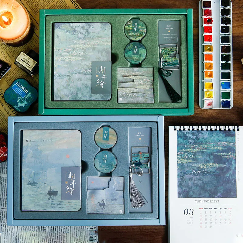 1Pcs Oil Painting Series Gift Box Set Student Office Supplies School Gifts Sticky Tape Diary Handmade DIY Decorative Materials