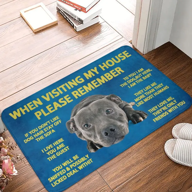 Please Remember Staffordshire Bull Terrier House Rules Doormat Mat Anti-Slip Kitchen Bath Living Room Entrance Rug Carpet