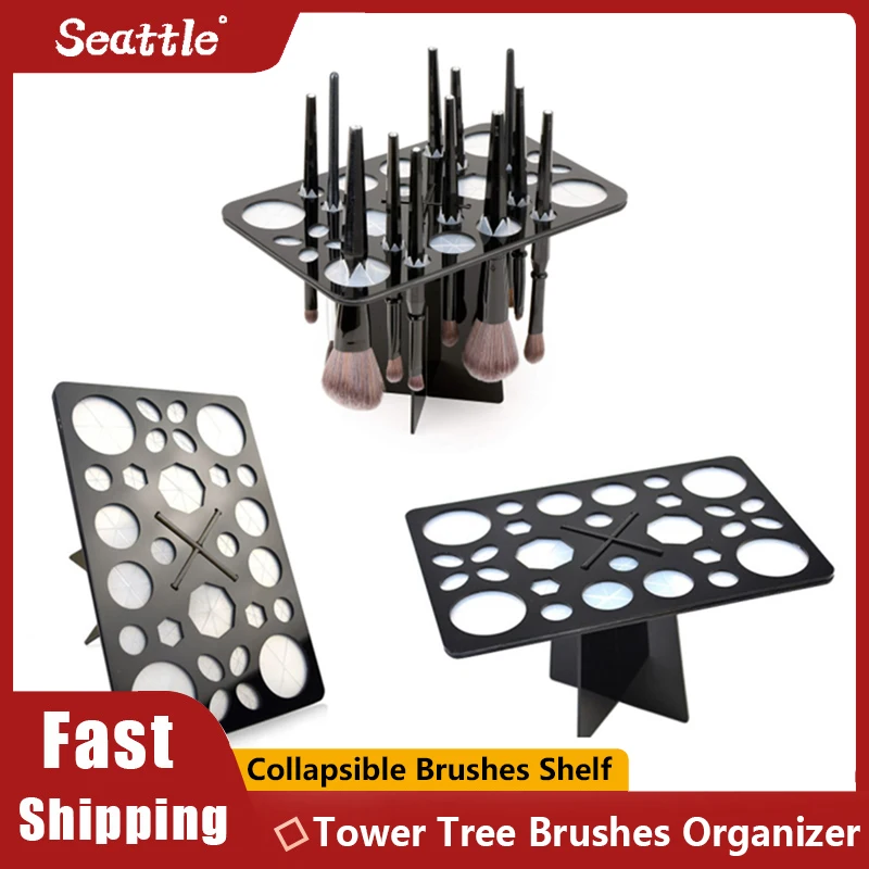 

26/28 Slots Make up Brush Drying Rack Collapsible Brushes Shelf Beauty Wash Dry Makeup Brush Set Tower Tree Brushes Organizer