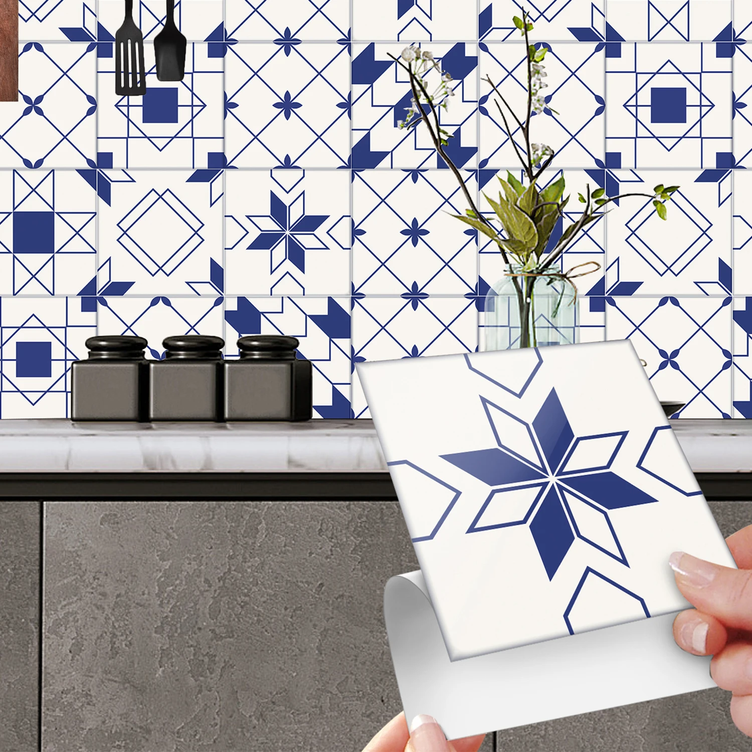 10 pcs/pack, Abstract pattern style PVC Self-Adhesive Tile Stickers - Waterproof, Oil-Proof, Easy to Clean for Home Decoration