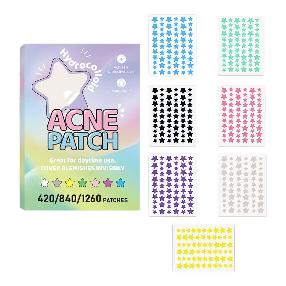 420/840/1260pcs Colorful PE Pimple Patches Cute Star Shaped Pimple Cover Sticker Invisible Pimple Cover Removal Pimple Patch