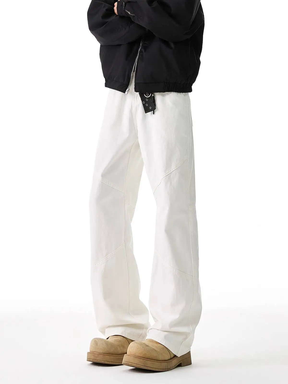 Men's Suit Pants Autumn High Street Denim Pants Paneled Bootcut Cargo Jeans Retro Versatile Solid Color Straight Leg Trousers
