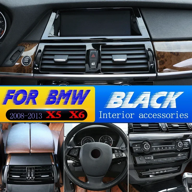 For 2008-2013 BMW X5 X6 E70 E71 ABS black car styling steering wheel button frame glass lift switch frame sticker auto parts