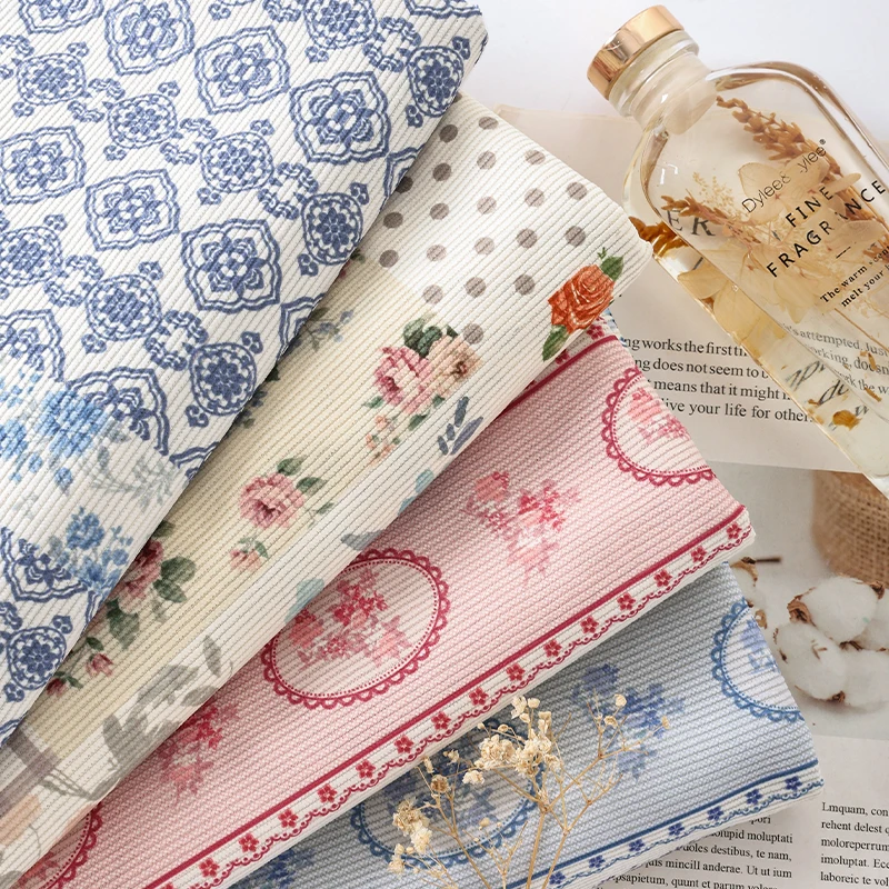 

0.5/1/2Yard Printed Corduroy Fabric 4clors Floral Warm Fabric Pink Blue Texture for DIY Sewing Clothing,Pillowcase,Decorate Sofa