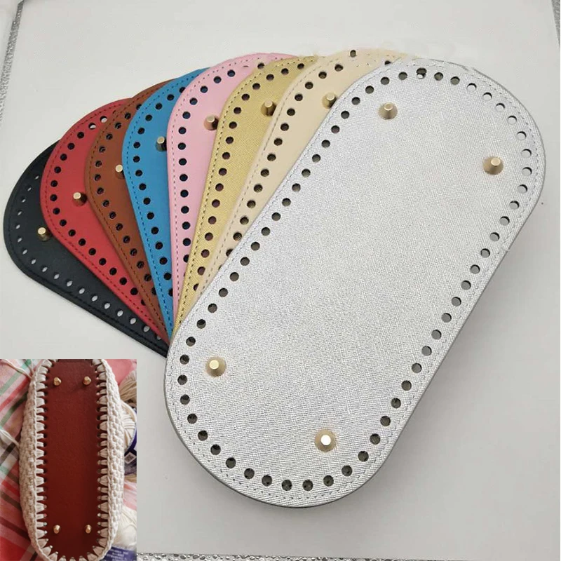 1pc Oval Long Bottom For Knitted Bag Pu Leather Bag Accessories Handmade Bottom Solid Color DIY Crochet Bag Accessories