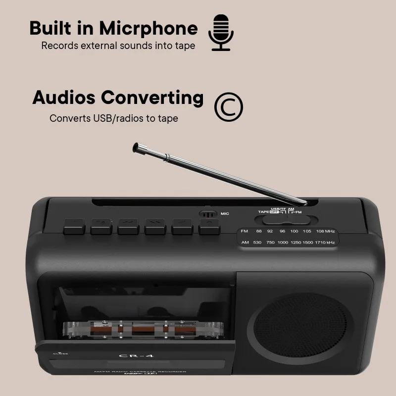 Portable Cassette Tape Player Stereo AM/FM Recorder Vintage Tape Player