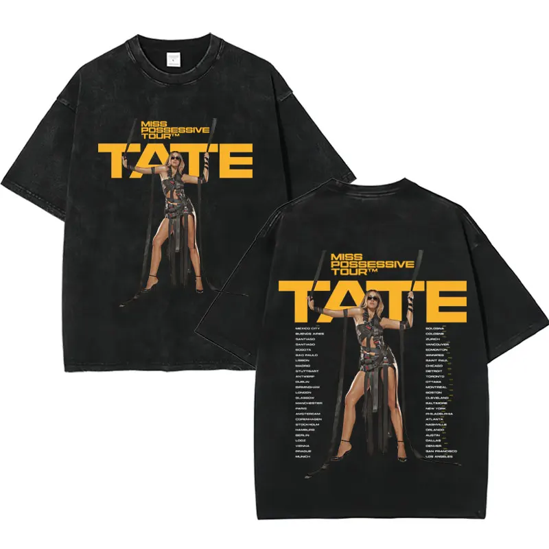 

Tate McRae Miss Possessive 2025 Tour винтажная стираная футболка мужская женская классическая популярная футболка большого размера Y2k футболки уличная одежда