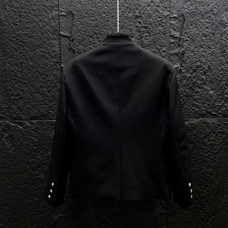 WVGA Spring Autumn New Men High-end Lace Trim Spliced Blazer Deconstructed Design Faux Two-piece Stand Collar Jackets Ins W26526