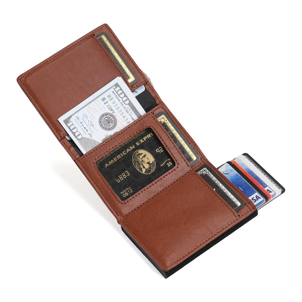 1173 Men's Retro Casual Leather Portable Card Bag RFID Aluminum Box Multi Slot Anti Magnetic Card Cover Wallet