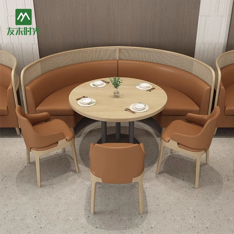 Restaurant Booth SetTheme Wall-Mounted Booth Sofa, Tea , Hot Pot Restaurant, Japanese Cuisine Commercial Solid Wood Dining Tabl
