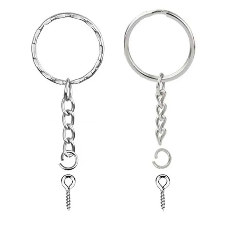 50 Pieces Split for Key Chain Rings Set with Chain and Open Jump Rings Screw Eye