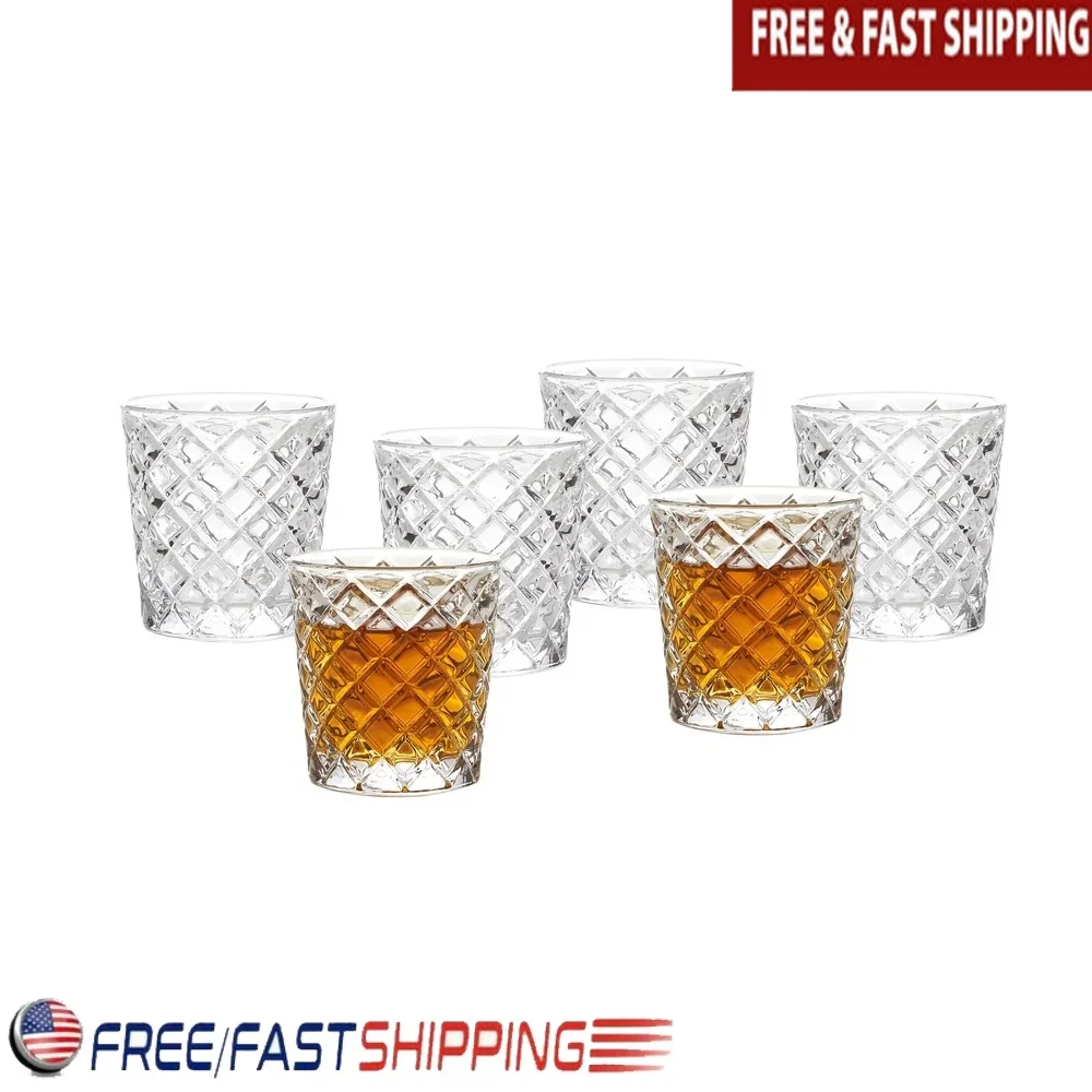 مجموعة كؤوس زجاجية شفافة مقطوعة بالألماس مكونة من 6 أكواب شرب ممتازة متينة 3 أونصة هدايا مثالية للحفلات قابلة للغسل في الأطباق