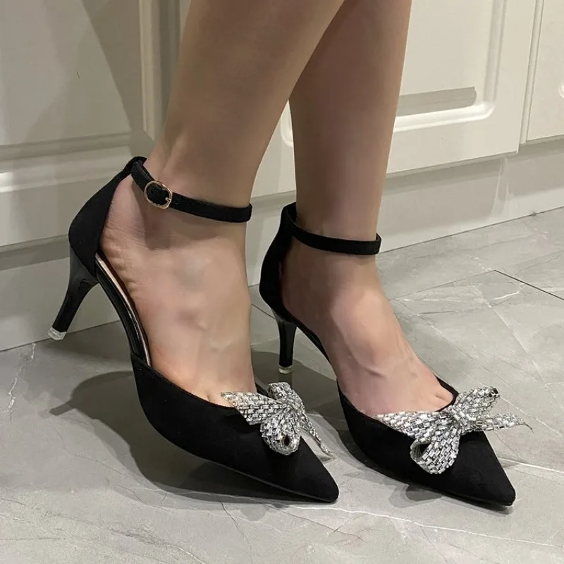 

Bowknot Rhinestone Ladies Shoes Buckle Strap Women's High Heels Fashion Butterfly-knot Office Career New Plus Size High Heels