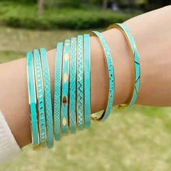 Zalman Brand Geometric Design Classic Green Enamel Bangle Gold Color Stainless Steel Thin Bracelet Women Wholesale 2023