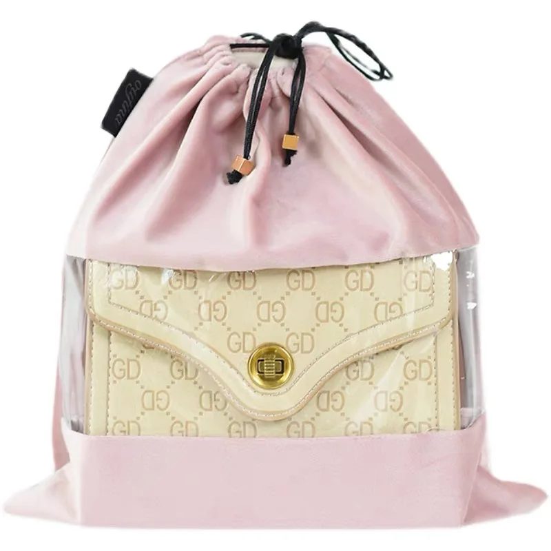Dust Bag For Handbag Luxury Business Travel Organizer Makeup Pouch Clothes Shoe Storage Velvet With Transparent  Drawstring Bag