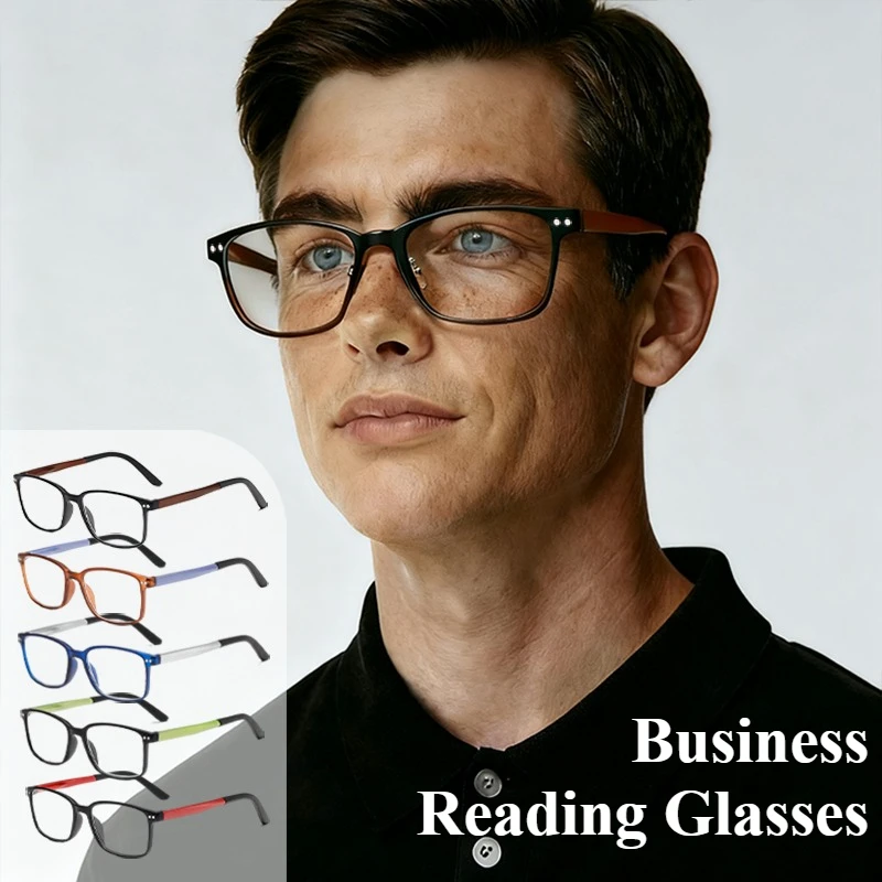 Herren-Lesebrille im Business-Stil, Metallverbindung, Brillenbeine, Reis, Nagel, Rechteck, Weitsichtbrille, Sehhilfe, 0 ~ + 4,0