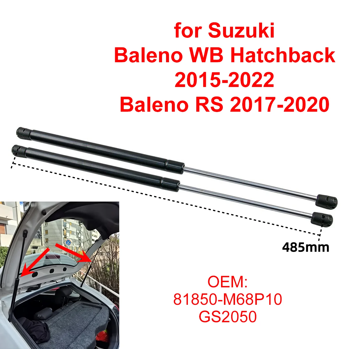 2Pcs 81850-M68P10 for Suzuki Baleno WB Hatchback 2015-2022 Baleno RS Car Rear Trunk Boot Tailgate Gas Struts Lift Support Rods