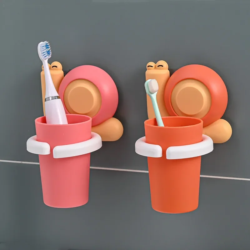 Cartoon Children\'s Toothbrush Holder Seamless Wall-mounted Snail Rack Household Wash Brushing Cup Tooth Cylinder Set Rack