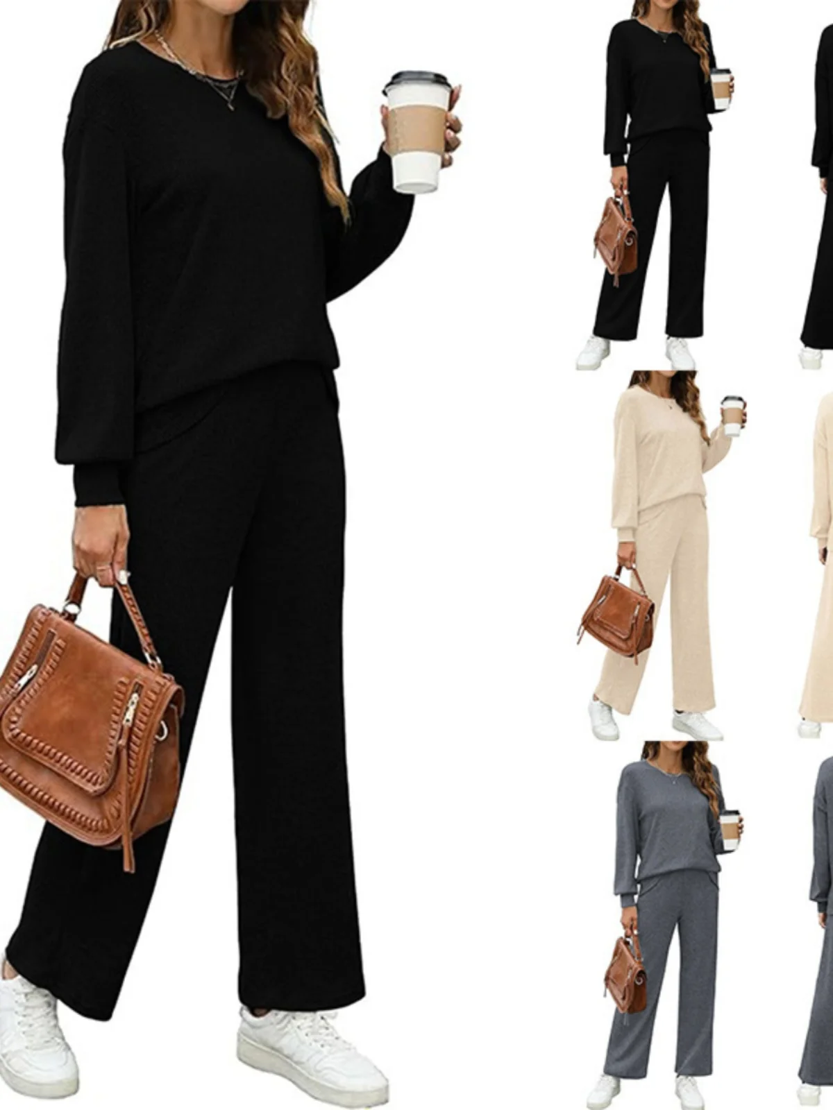 

Женская повседневная спортивная одежда, комплект из двух предметов, свободные брюки, длинные све, круглые, домашняя одежда, верхняя одежда, длинные брюки из полиэфирного волокна