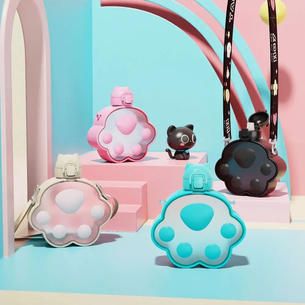

Cartoon Cat Paw Water Bottle Creative High-Capacity Children's Water Bottle Wide Mouth Silicone Straw Plastic Straw Cup