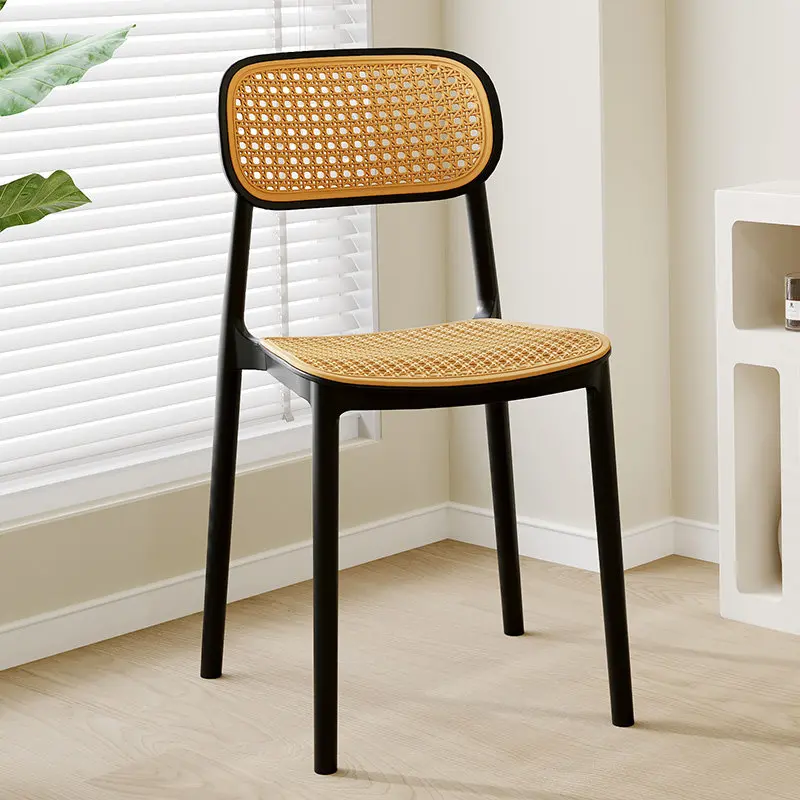 Nordic rattan-like reinforced gray back chair, which can be stacked for small household armrests, tables and chairs