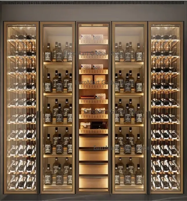 Custom Stainless Steel Built Private Living Room Wine Cellar of Different Sizes Wine Whisky Display Cabinet Red Wine Cabinet