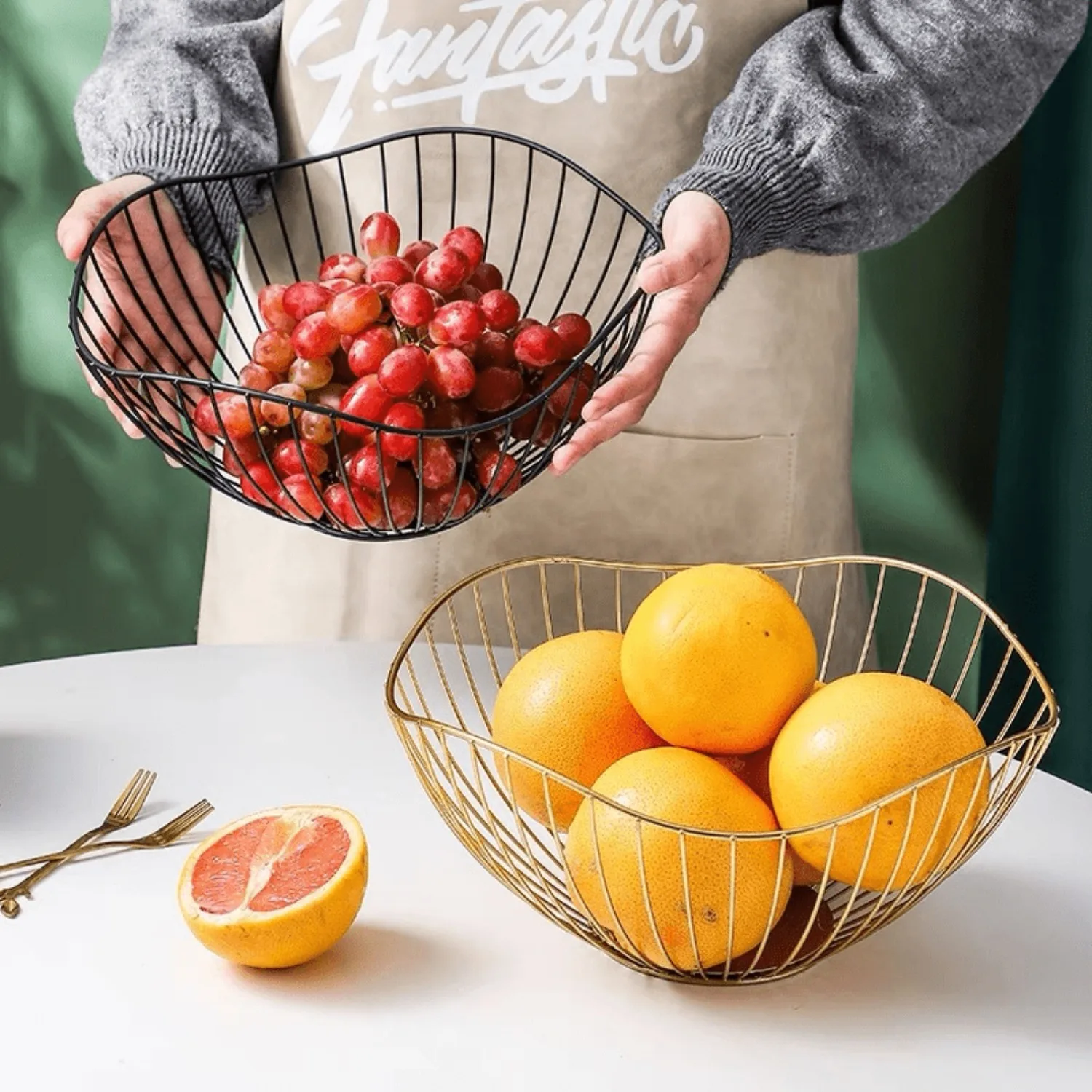 1pc Stylish and Durable Metal Fruit Basket for Home Storage - Golden Iron Basket