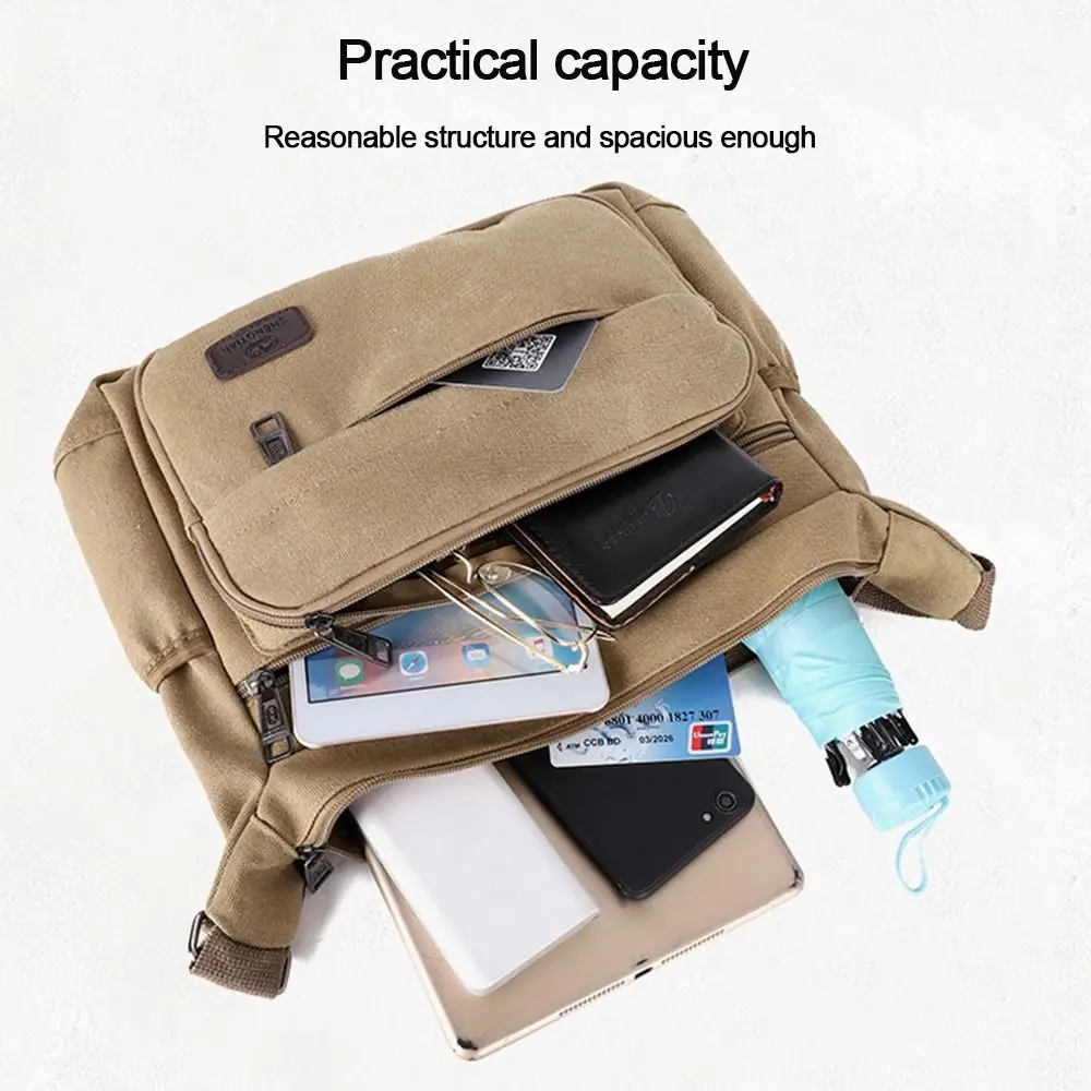 Creative Men Messenger Shoulder Bag Multi Pockets Canvas Crossbody Bag Large Capacity Travel Bag Satchel Casual Purses Male Bag